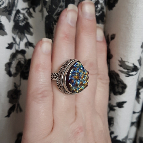 New Titanium Druzy 925 Silver Ring. - Picture 3 of 8